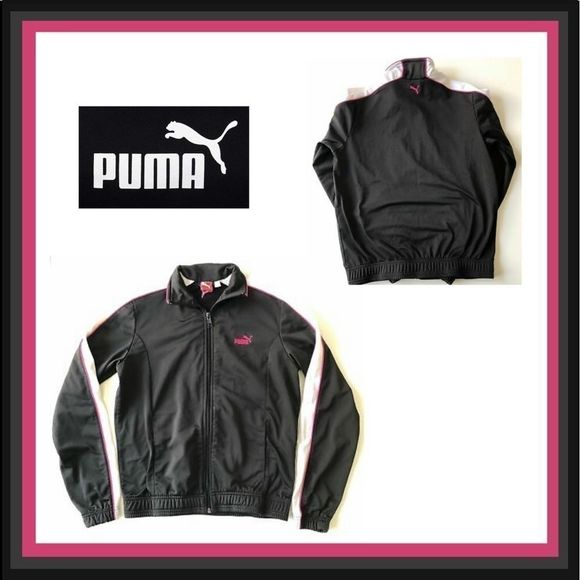 Puma Black/Pink/White Track Jacket Sz L - Picture 1 of 11